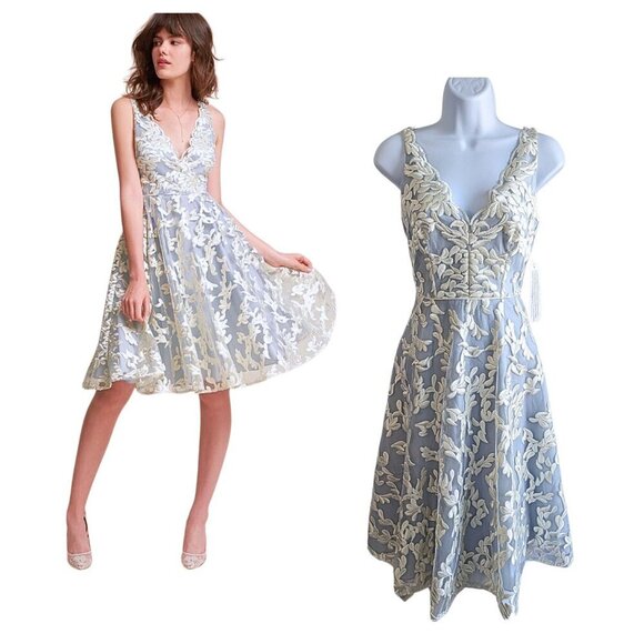 NWT BHLDN Aidan Mattox Abbey Embroidered Fit & Flare DoubleV Cocktail Dress Sz 0 - Picture 1 of 9